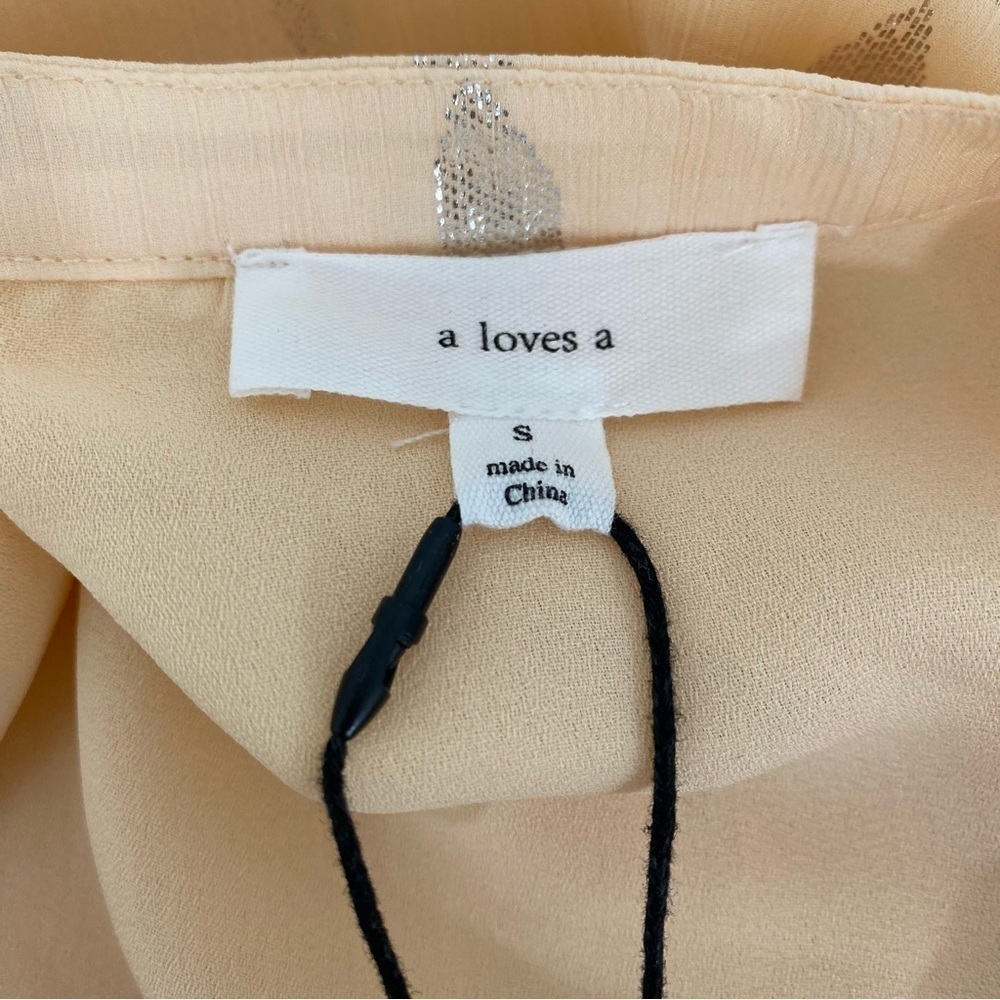 A Loves A Size Small Peach Silver Half Button Babydoll Mini Dress Long Sleeve - Picture 15 of 16
